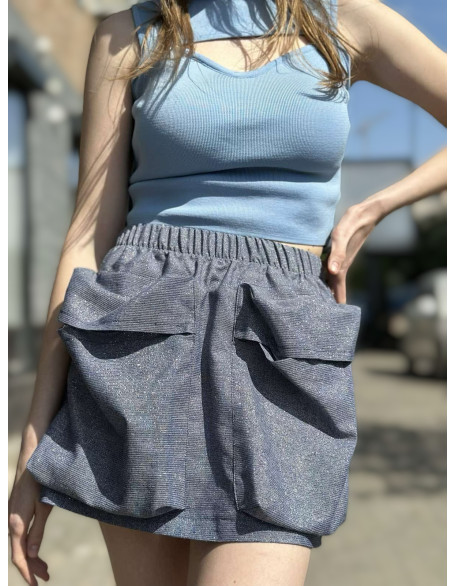 Спідниця карго Лакі блискуча з великими накладними кишенями колір джинс