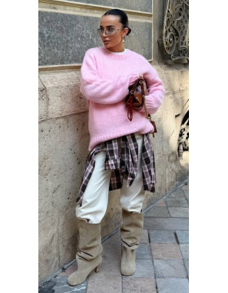 Теплий oversize светр з вовни та акрилу рожевого кольору