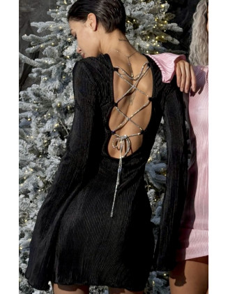 Відкрита спина на блискучих зав'язках сукня яскрава коротка чорна плісе