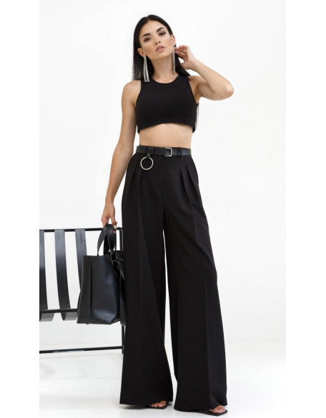 Жіночі брюки палаццо на середній посадці чорні