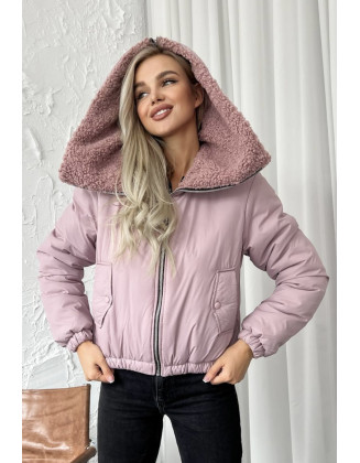 Курточка коротка з хутровим капюшоном рожева