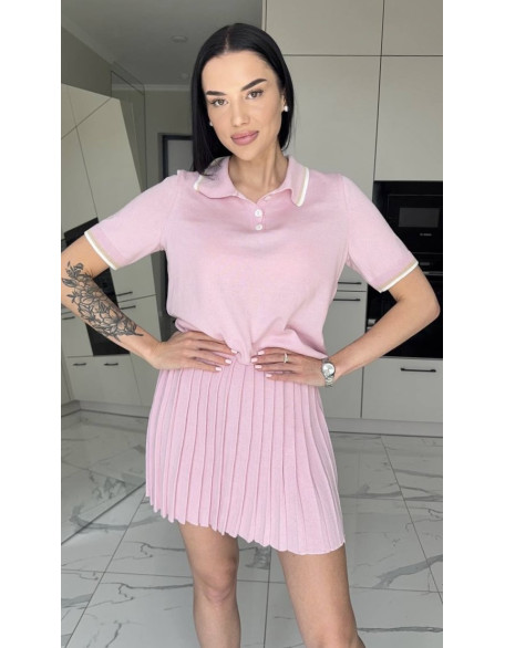 Прогулянковий трикотажний рожевий костюм в стилі preppy