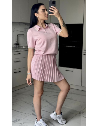 Прогулянковий трикотажний рожевий костюм в стилі preppy
