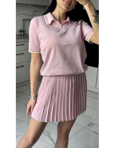 Прогулянковий трикотажний рожевий костюм в стилі preppy