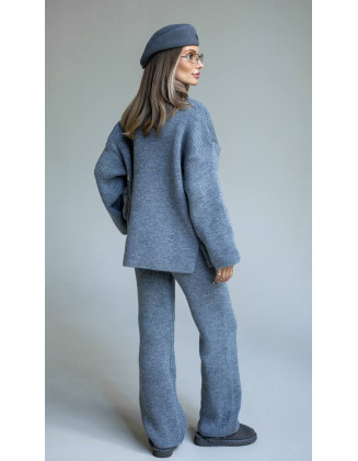 В’язаний костюм oversize з коміром на блискавці сірого кольору