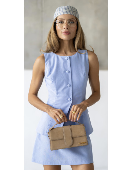 Комплект лляний блакитний жилет та міні-спідниця Комплект лляний блакитний жилет та міні-спідниця