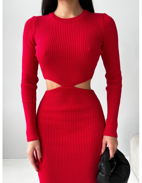 Силуетна червона сукня з трикотажу з вирізами по бокам Силуетна червона сукня з трикотажу з вирізами по бокам