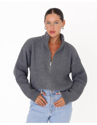 В’язаний светр з коміром на блискавці сірого кольору
